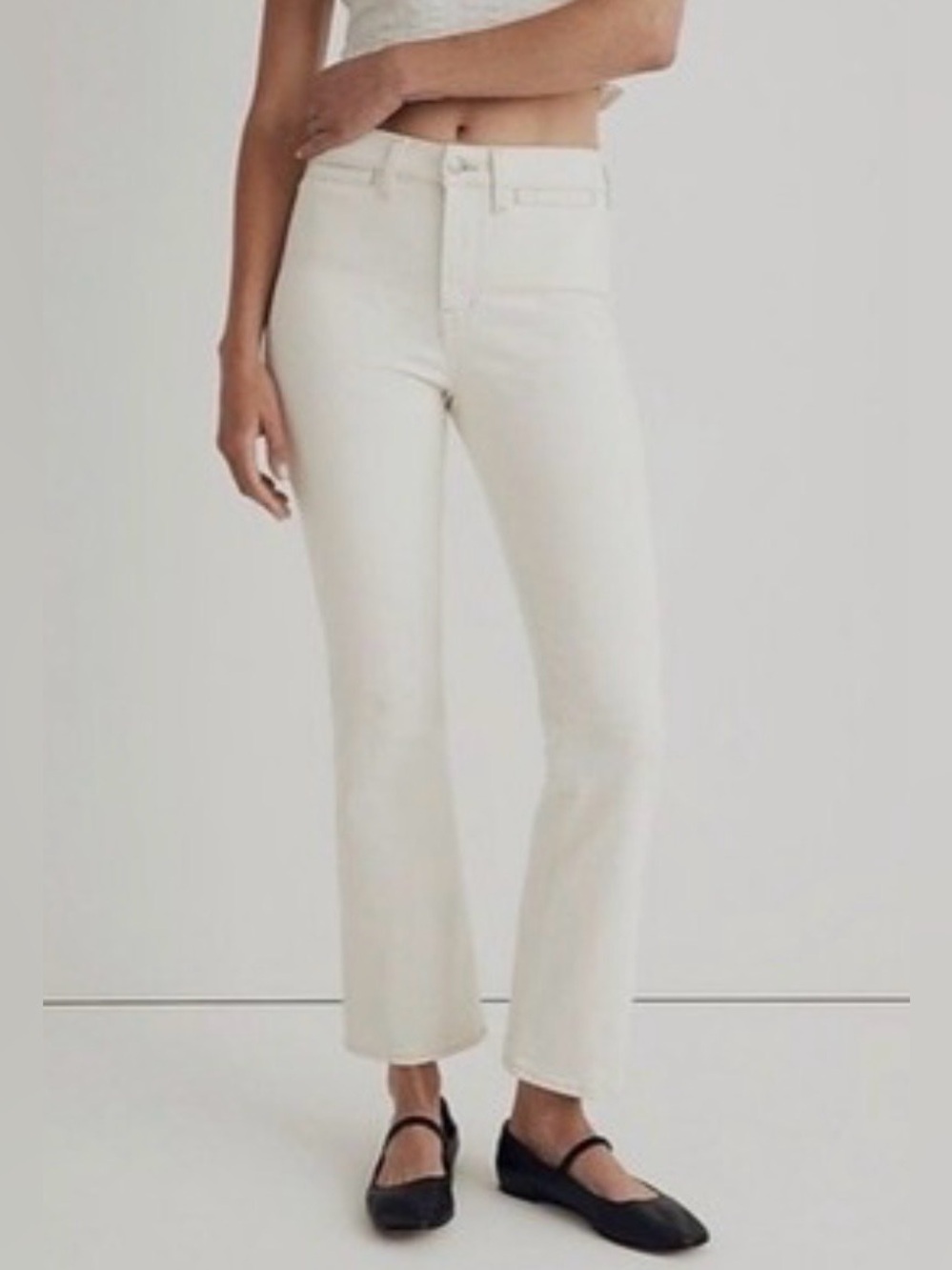 Madewell Mid-Rise Kick Out Jeans Cream Cropped Flare-Leg